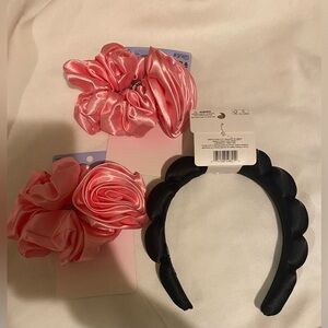 1 Satin Spa Headband and 2 rosette satin scrunchies